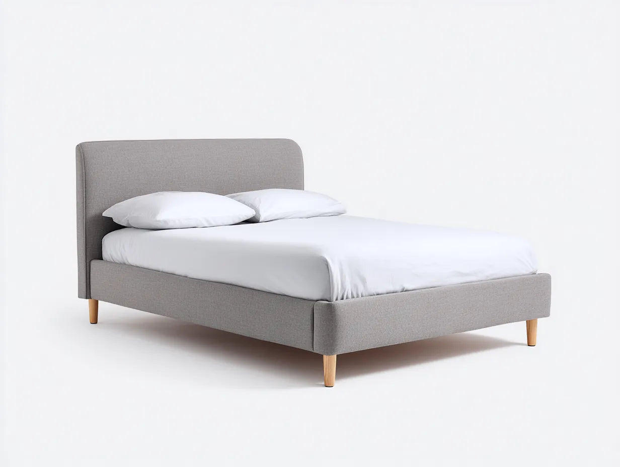 Cama doble de plataforma 220×184×112 cm - abedul claro y gris ceniza - base cerrada de perfil bajo