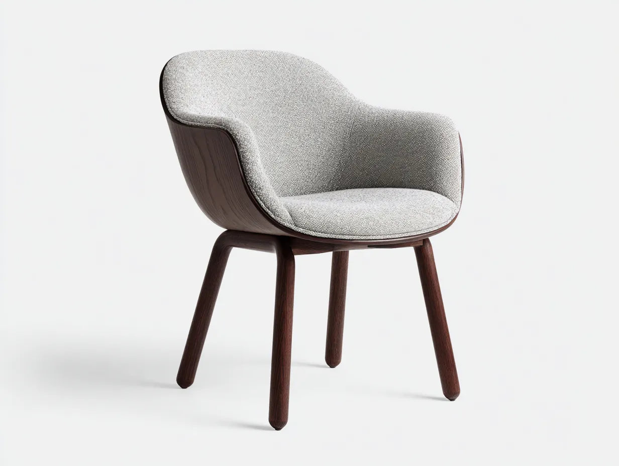 Silla de comedor compacta 48×53×81 cm - gris piedra y nogal oscuro - asiento acolchado