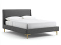 Cama doble de madera 220 x 205 x 112 cm - roble claro y gris - cabecero ancho tapizado