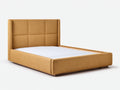 Cama doble tapizada en tejido 210×167×124 cm - mostaza - cabecero alto geométrico
