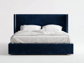 Cama doble tapizada 218×180×112 cm - azul marino - cabecero envolvente y patas negras