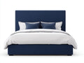 Cama doble tapizada en tejido 214×168×116 cm - azul marino - cabecero enmarcado
