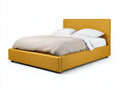 Cama doble tapizada 218×178×110 cm - amarillo mostaza - cabecero inclinado y patas metálicas
