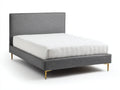 Cama doble tapizada 214×170×118 cm - gris medio y dorado - cabecero acanalado con laterales envolventes