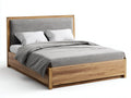 Cama doble tapizada 218×178×108 cm - gris perla y roble natural - plataforma baja flotante