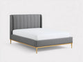 Cama doble tapizada 210×168×112 cm - gris antracita y dorado - cabecero alto de líneas rectas