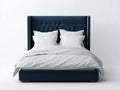 Cama doble tapizada 215×170×124 cm - azul noche - cabecero capitoné con alas laterales