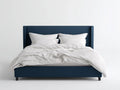 Cama doble tapizada en lino 214×168×116 cm - azul cobalto - cabecero con marco interior