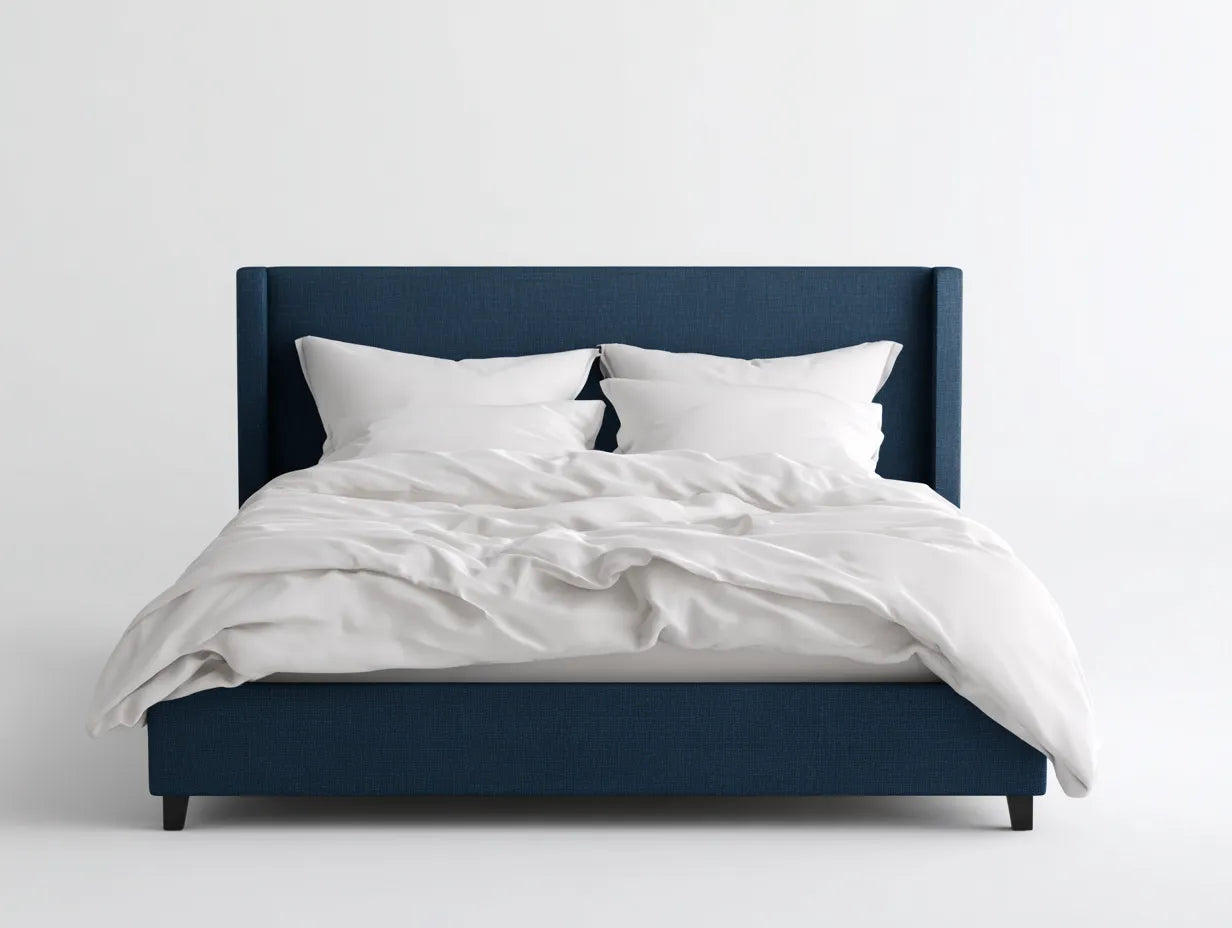 Cama doble tapizada en lino 214×168×116 cm - azul cobalto - cabecero con marco interior