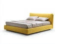 Cama doble tapizada 216×176×118 cm - mostaza - cabecero alto con ribete y patas de madera