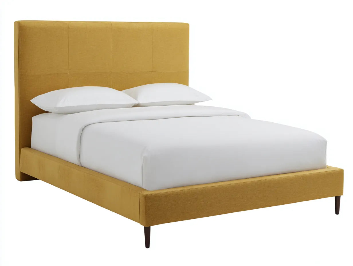 Cama doble tapizada en polipiel 212×169×126 cm - camel - cabecero enmarcado acolchado