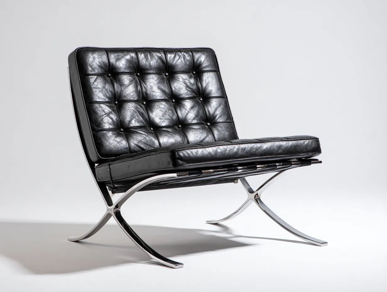 Sillón reclinable 76x77x77 cm - efecto cuero negro - capitoné y base cruzada cromada